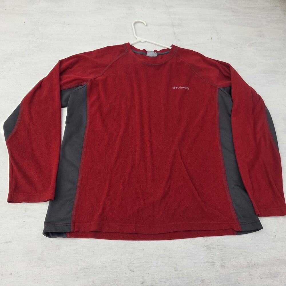 Columbia Mens Long Sleeve Red Gray Fleece Shirt Sz L Large Outdoor Hiking